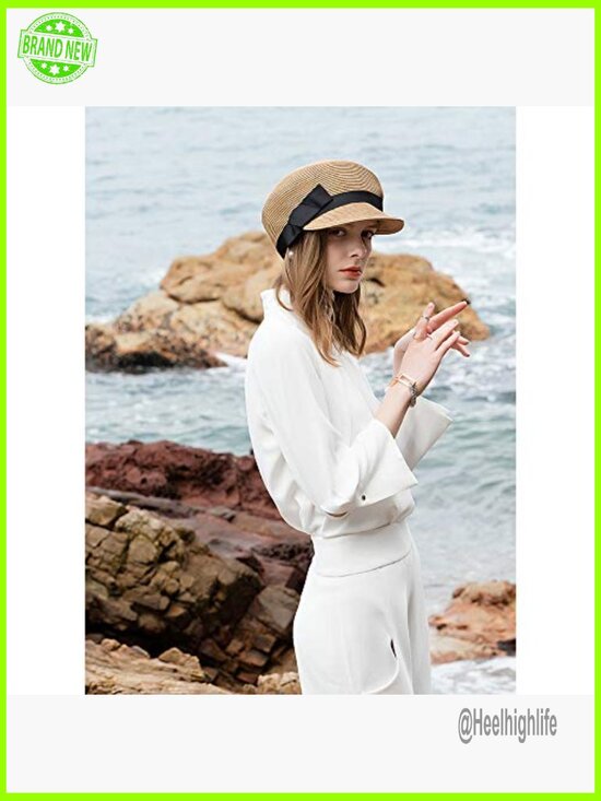 Straw Newsboy Cap with Bowknot, Beach Hat Visor, Lightweight  display picture 3